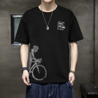 夏季新款短袖男士韩版修身型很想休息个性印花青少年上衣 M 【单车短袖】-黑色