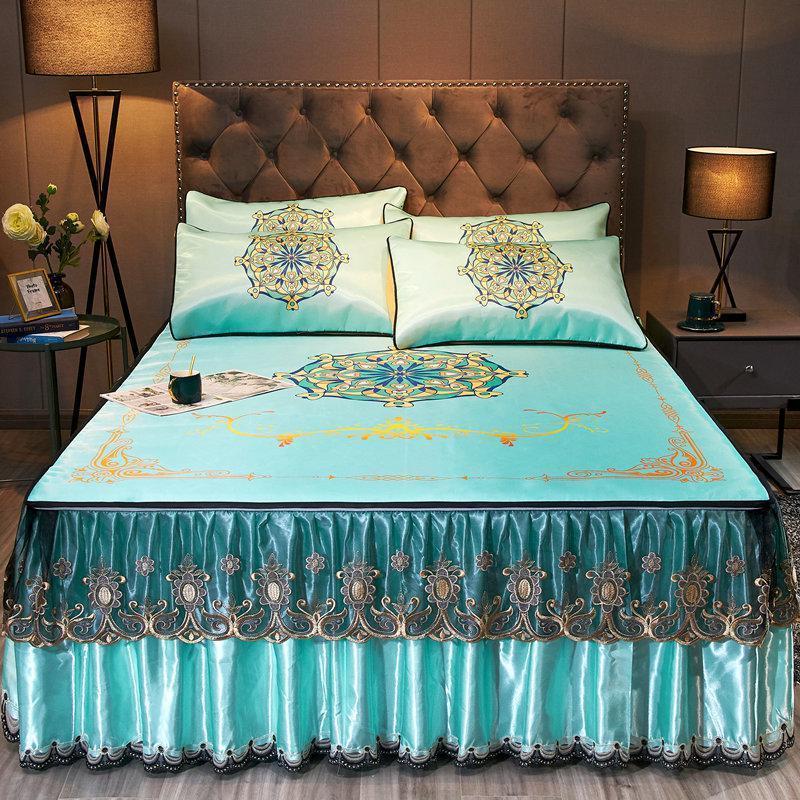 家柏饰(CORATED)凉席冰丝席可折叠机洗水洗床罩床裙式夏季1.8m床空调软席子三件套