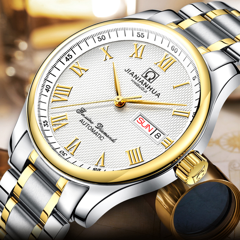 瑞士嘉年华Carnival手表 男士商务全自动机械表 男表金属精钢防水休闲时尚罗马双日历简约8666G高清大图