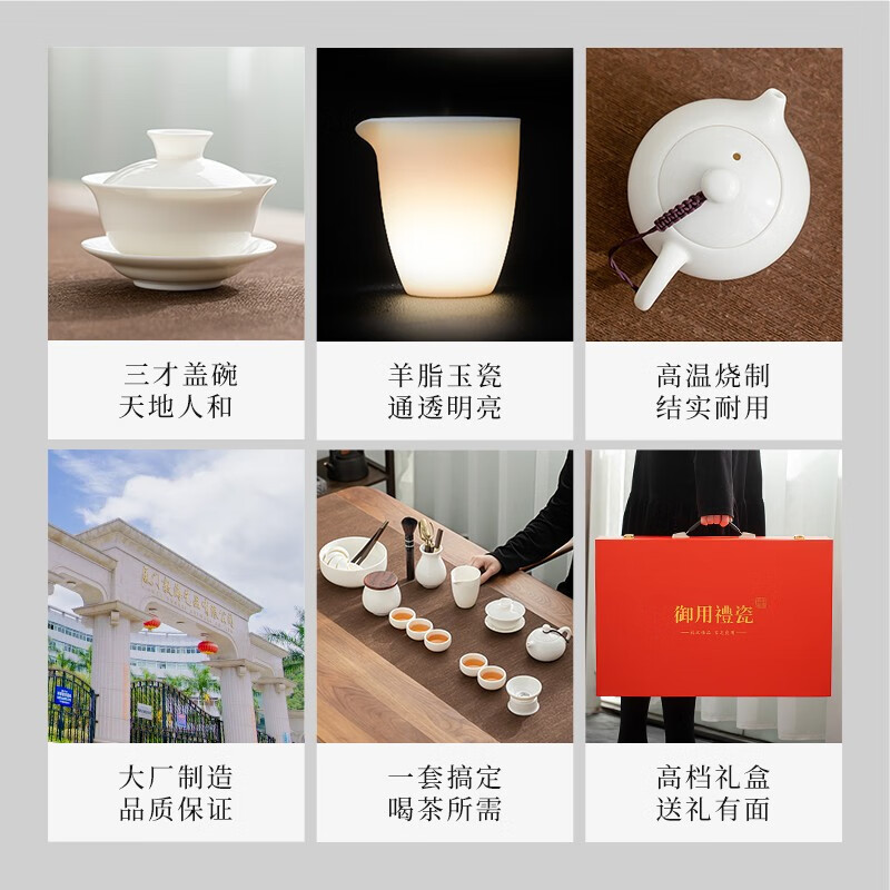 苏氏陶瓷/SUSHI CERAMICS J0438 羊脂玉白瓷功夫茶具套装德化中国白三才盖碗套礼盒装 (单位:盒)高清大图