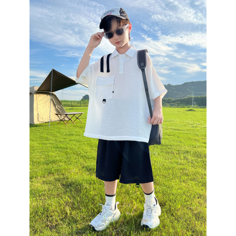 男童夏装套装2025新款大儿童夏季短袖衬衫衣服潮帅气时髦男孩夏款