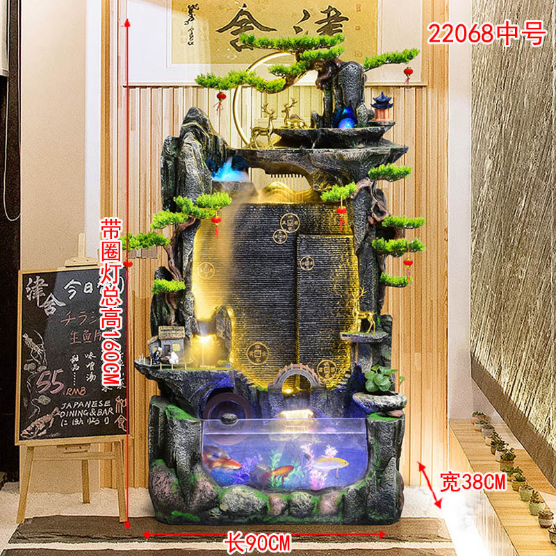 客厅水幕墙鱼缸假山喷泉办公室招财高山流水摆件循环水系景观落地