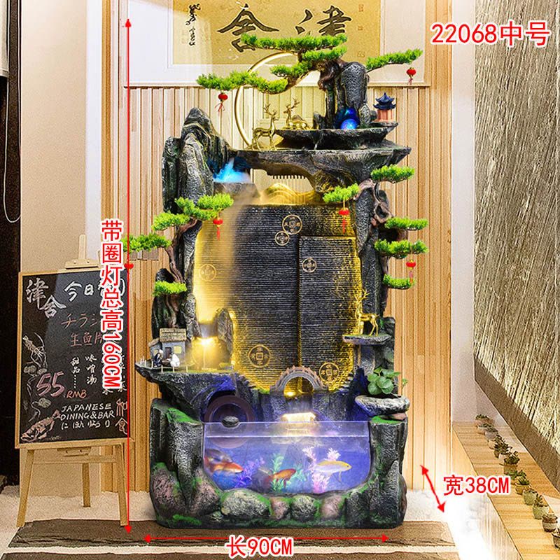 客厅水幕墙鱼缸假山喷泉办公室招财高山流水摆件循环水系景观落地图片