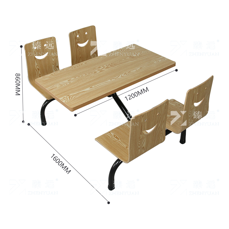 臻远 ZY4040820 连体餐桌椅组合食堂员工餐厅四人位连体餐桌高清大图