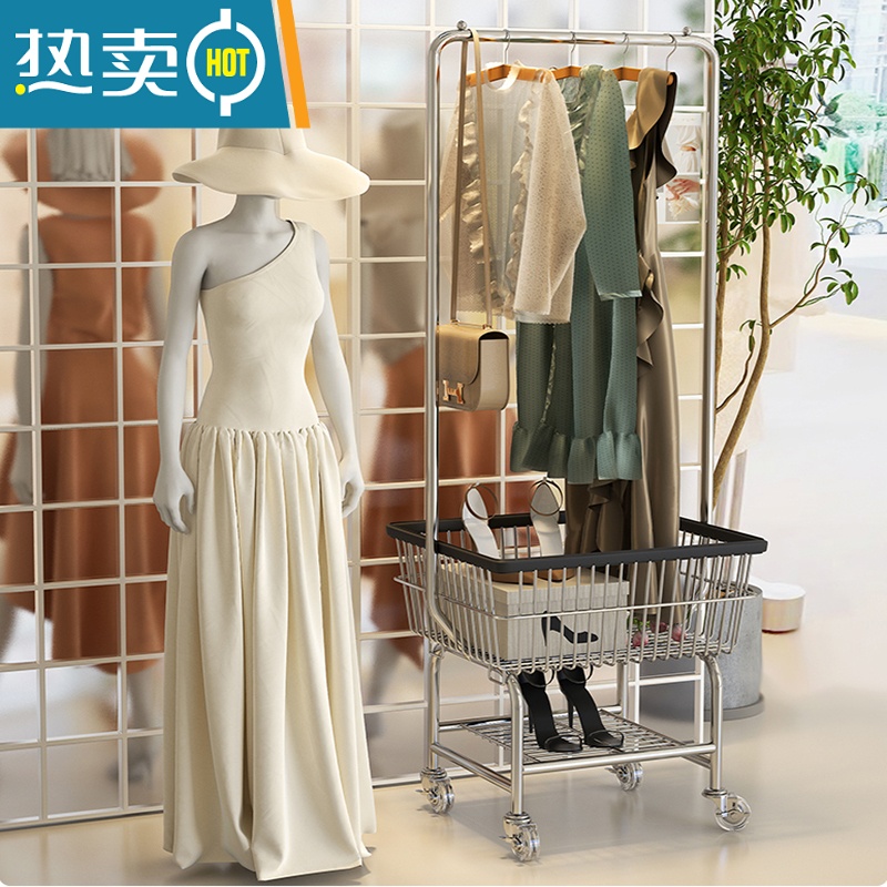 敬平挂衣架落地卧室晾衣架收纳衣架落地衣服架子置物架衣帽架移动推车 小号-猫耳款+经典黑+包边高清大图