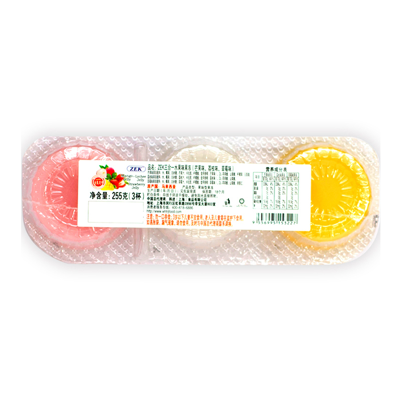 ZEK进口零食 果冻 ZEK三合一水果味果冻(芒果味、荔枝味、草莓味)255g