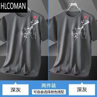 HLCOMAN冰丝男t恤宽松加大码潮流百搭夏季2024新款圆领短袖男士透气体潮 XL115-130斤 冰丝不觉鸟深灰+不觉鸟深灰