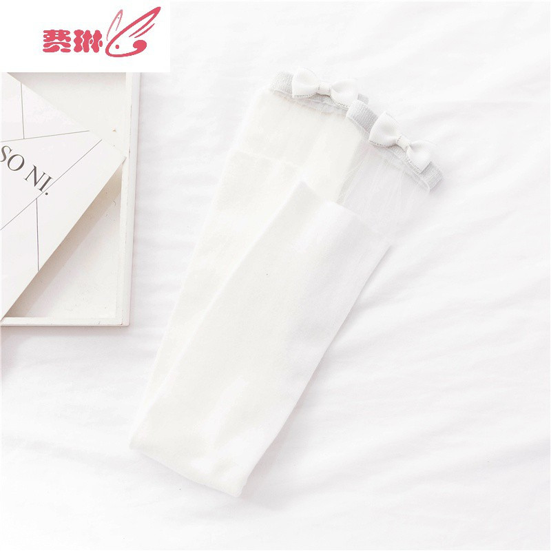 蝴蝶结过膝袜子长筒白色丝袜女日系软妹可爱萝莉学生性感薄款 费琳