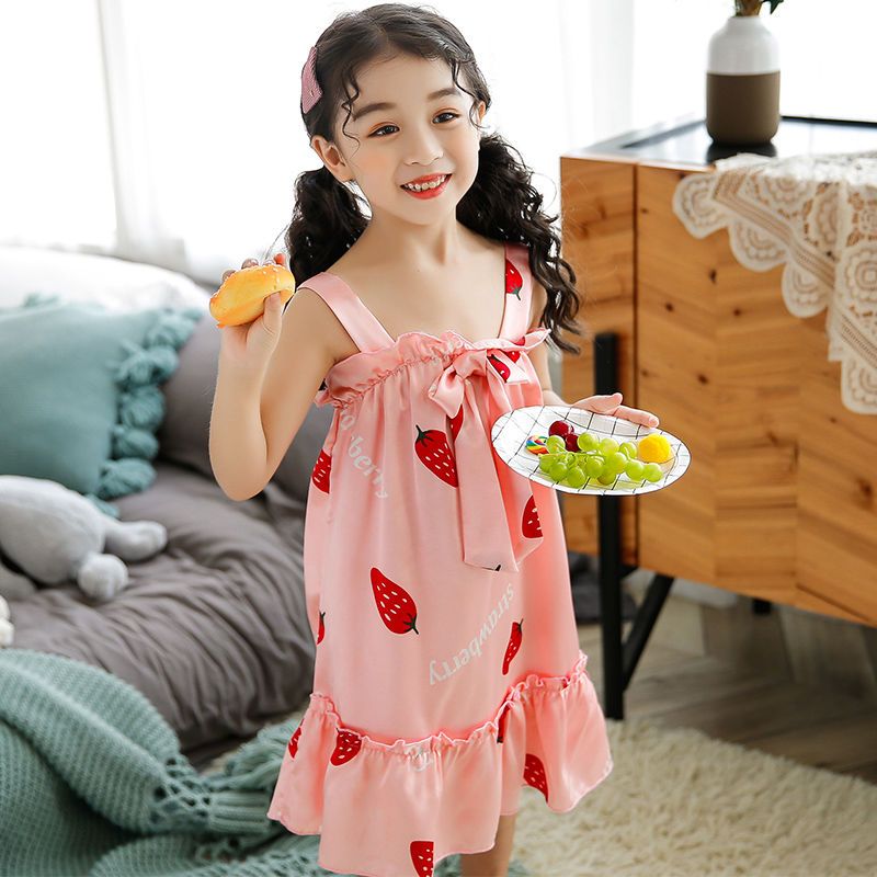 女童睡衣夏宝宝吊带儿童睡裙可爱公主冰丝小女孩中大童母女家居服臻依