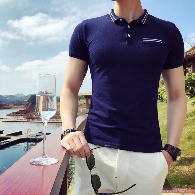 polo衫男夏款短袖T恤韩版修身款翻领打底衫青年帅气时尚休闲体恤