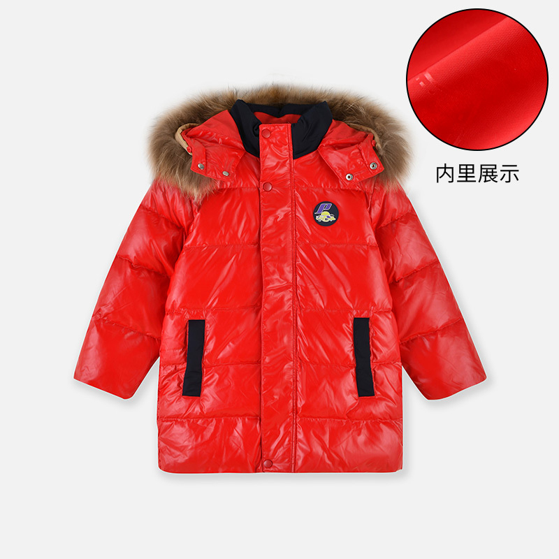 【1件3.5折】铅笔俱乐部秋冬新款男童羽绒服中大童加厚外套儿童中长款上衣 大红 110cm