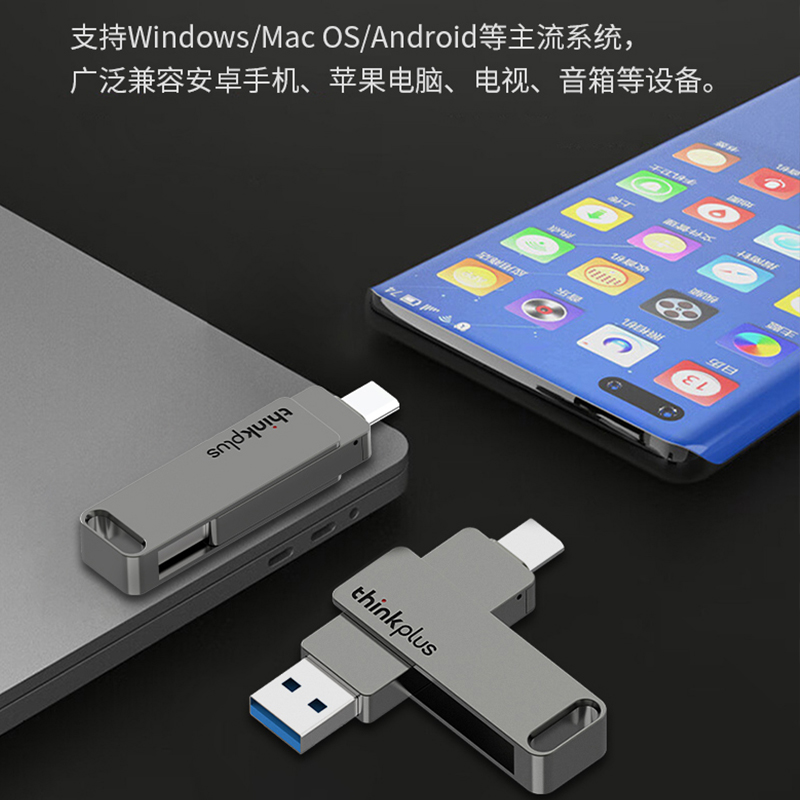 联想ThinkPlus 固态U盘 USB3.2/Type-C高读速双接口金属优盘 MU110Pro系列 灰色 512GB高清大图