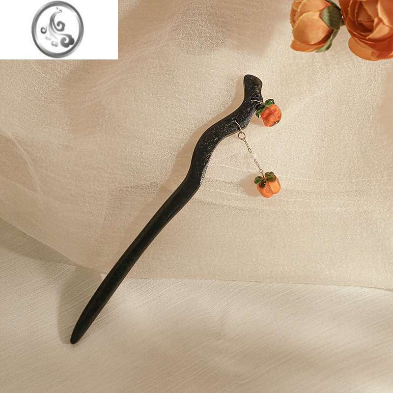 jimi好柿成双木质发簪古风简约现代簪子优雅中国风丸子头盘发头饰