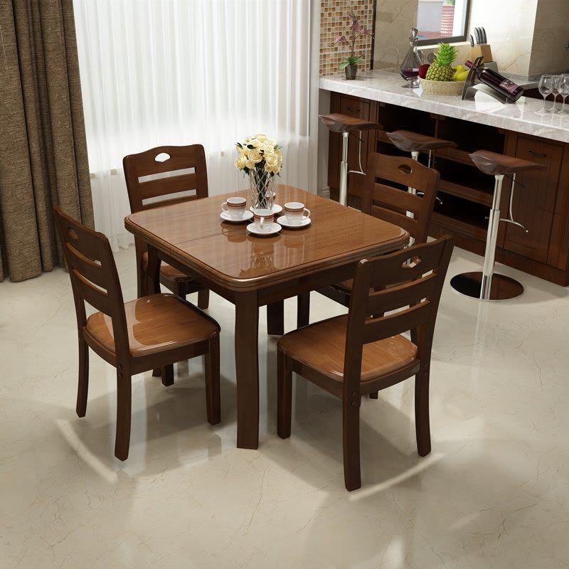 实木伸缩餐桌4人6人折叠正方形餐桌现代简约小户型长方形家用餐桌图片