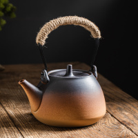 提梁尖顶壶(800ml)_无内滤 陶瓷烧水壶电陶炉煮茶器粗陶提梁户外木碳明火大号功夫电热单陶壶