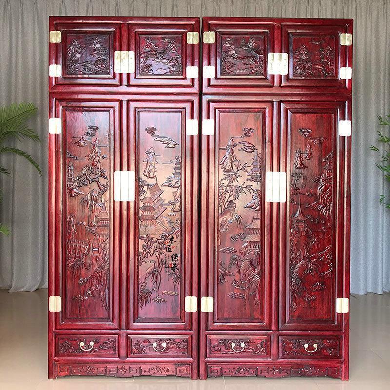 森美人新中式香樟木大衣柜全樟木顶箱柜卧室花衣橱明清古典储物柜防潮 大红酸枝木色（1组）2门