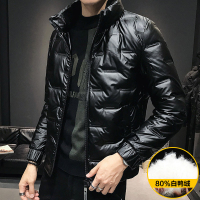 男士羽绒服冬季2019新款帅气潮牌轻薄短款保暖白鸭绒立领外套 黑色 XL
