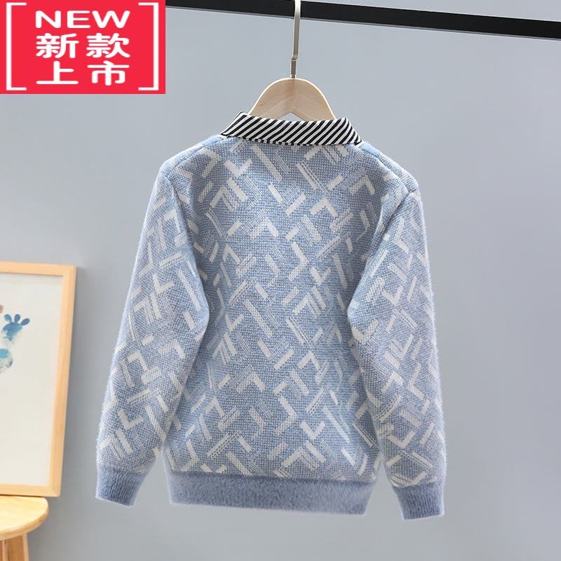 可莉允男童毛衣假两件秋冬款中大童针织衫加绒加厚儿童10男孩12岁图片