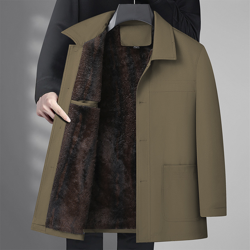 爸爸冬季外套加绒加厚夹克衫外套中老年爷爷休闲商务翻领秋冬上衣高清大图