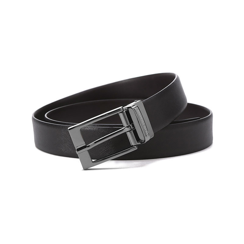 阿玛尼armaniexchange男士牛剖层移膜革聚氨酯可裁剪针扣式双面腰带