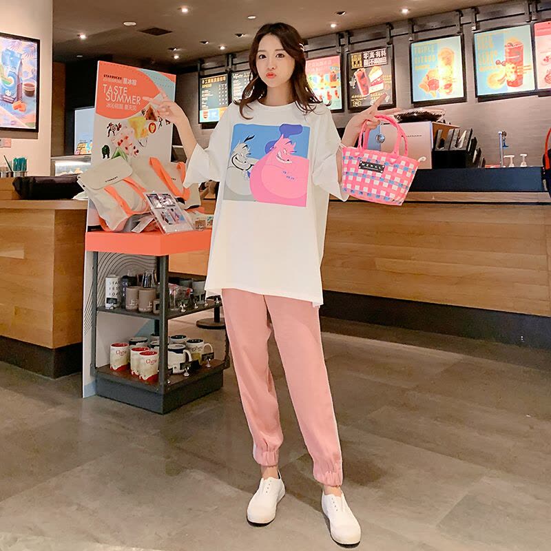 迪鲁奥(DILUAO)LYL 2021夏季新款孕妇套装夏季新款印花T恤+托腹裤孕妇两件套F437-30 上衣+裤子图片