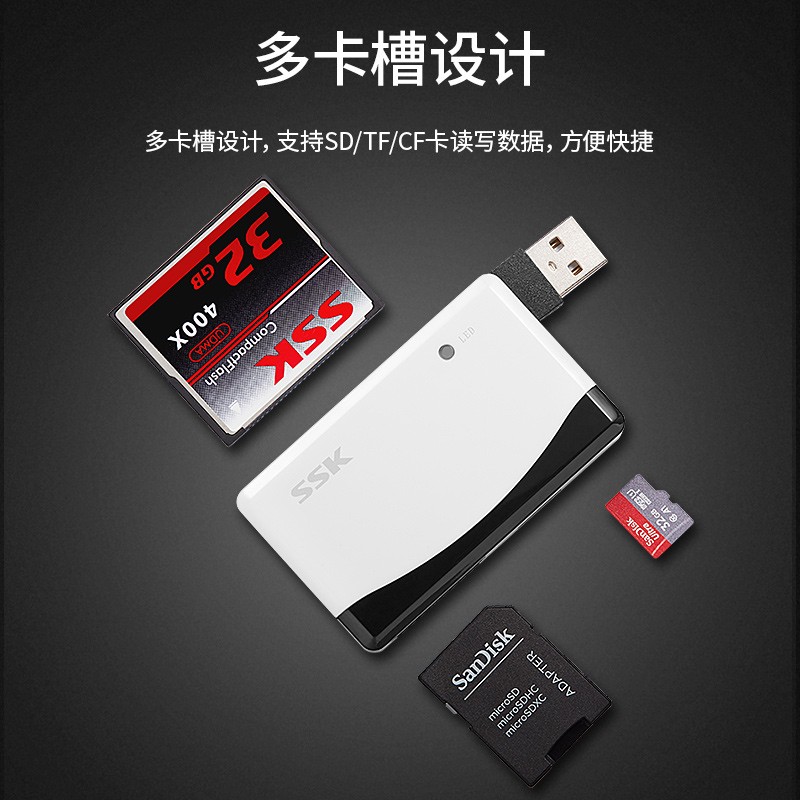 飚王(SSK) SCRM057 奔腾多功能四合一USB接口读卡器 2个装支持TF/SD/CF/MS手机卡相机卡高清大图