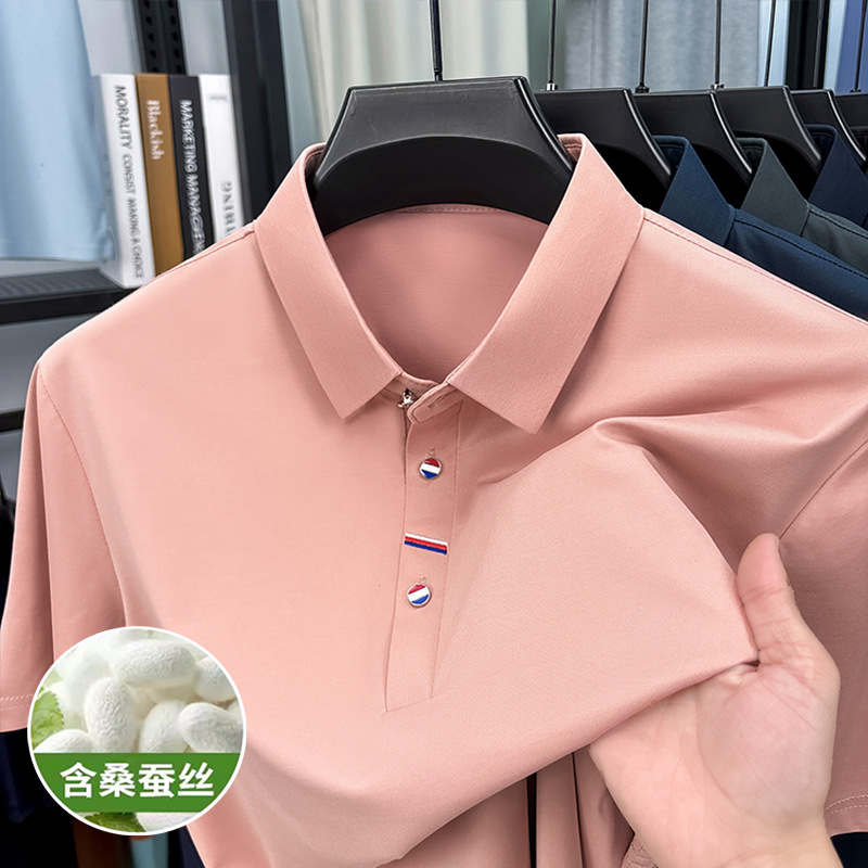 桑蚕丝男士短袖POLO衫夏季新款商务休闲翻领透气半袖T恤男装上衣