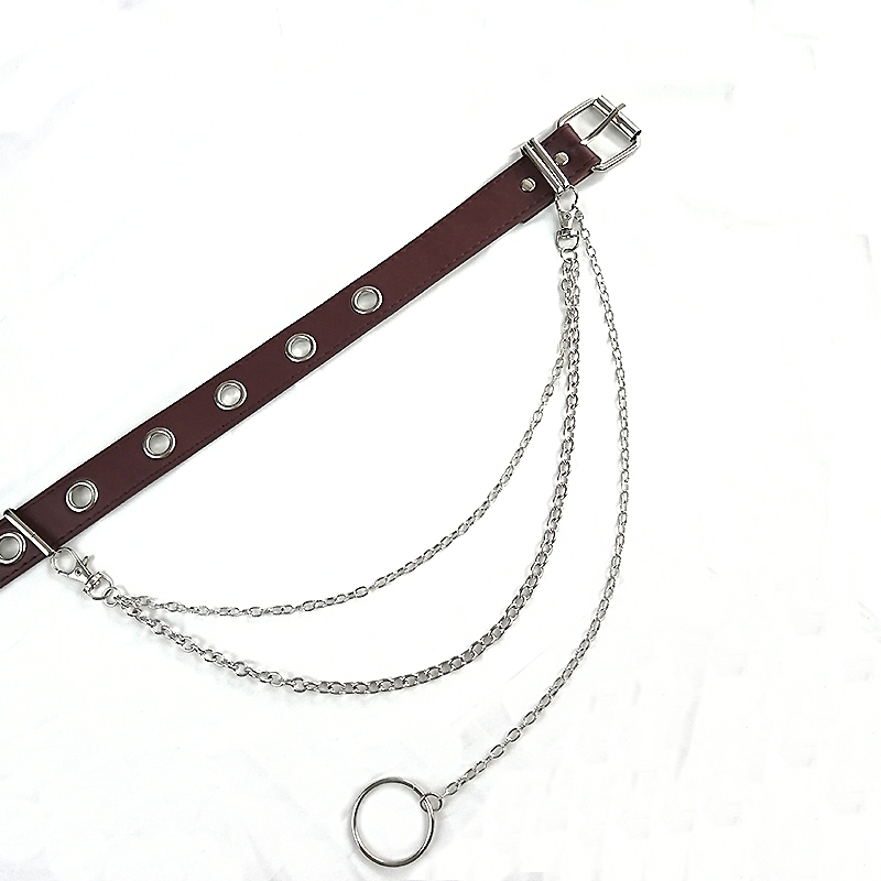 尼曼朋克风单排孔链条腰带针扣装饰ins嘻哈可拆卸链条裤带免打孔皮带