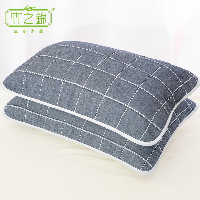 竹之锦 枕巾 纯棉纱布格子提花枕头巾 全棉透气 1对装 50*80cm高清大图