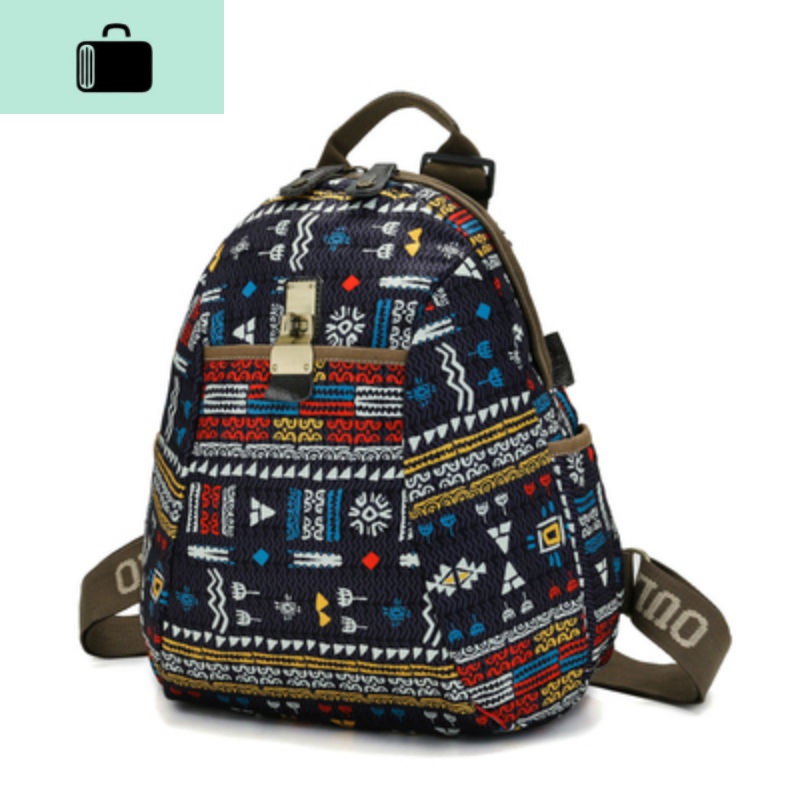 网红ins 2020新款双肩包女牛津布大容量旅行背包韩学生书包妈咪包NEW LAKE 波西米亚小号