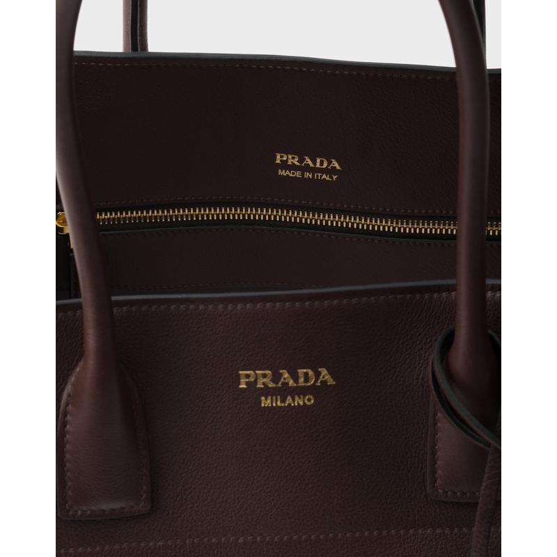 普拉达(PRADA)女士小牛皮单肩包大容量实用三口袋可拆卸钥匙圈金