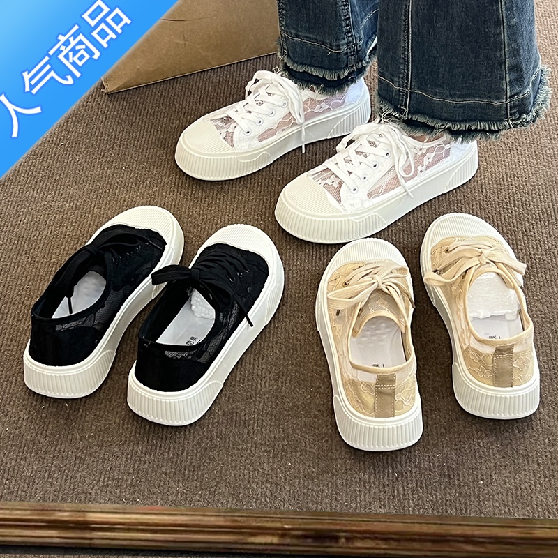 SUNTEK网面透气小白鞋女外穿2023夏季新款薄款百搭时尚ins潮休闲帆布鞋高清大图