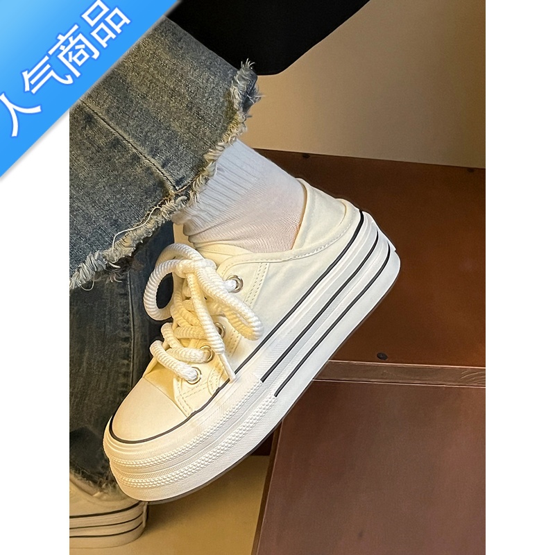 SUNTEK林先叁 两穿厚底帆布鞋女学生夏季透气百搭增高休闲板鞋2023新季高清大图