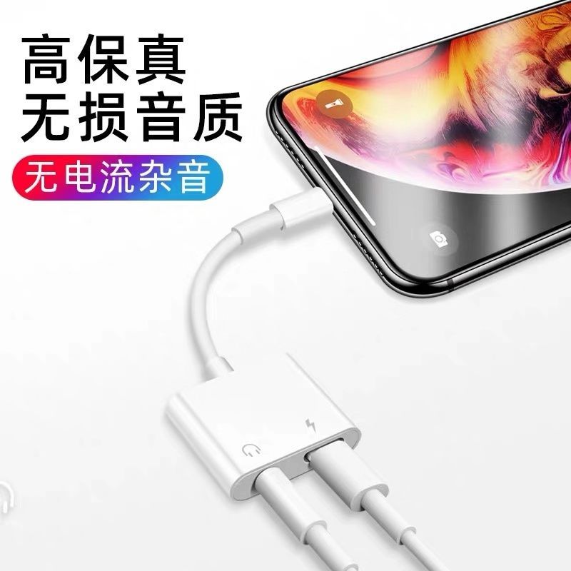 苹果耳机转接头快充转换器二合一充电线7P8/x/xs/xr/pro/max/Plus 一圆一扁[充电+听歌]