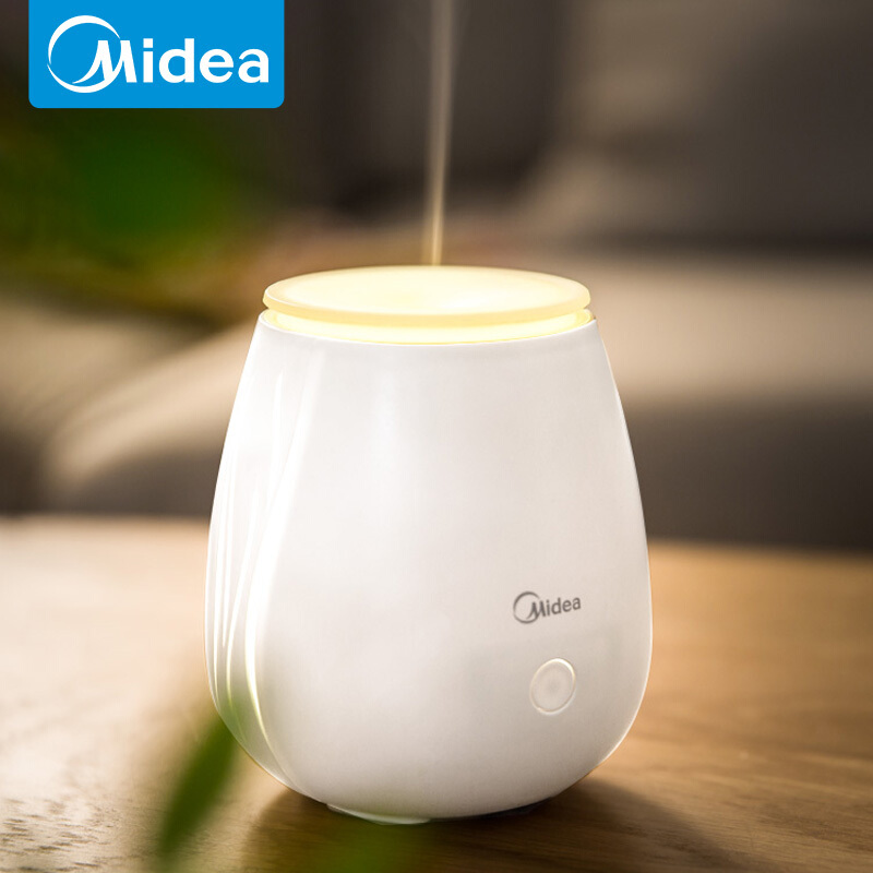 美的(Midea)香薰灯香薰机香薰加湿器熏香炉家用静音助眠精油插电卧室喷雾 米白+七彩+蓝风铃鏡油+充电头+绒布袋