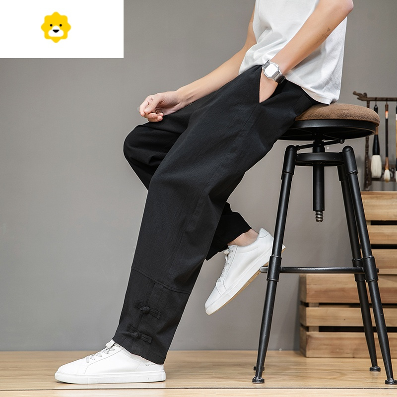 fishbasket亚麻裤男棉麻裤子中国风男装休闲长裤夏季宽松直筒裤男士