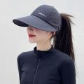 加大帽檐户外遮阳女鸭舌帽棒球帽夏季空顶可扎马尾太阳帽 加大帽檐字母款【黑色】