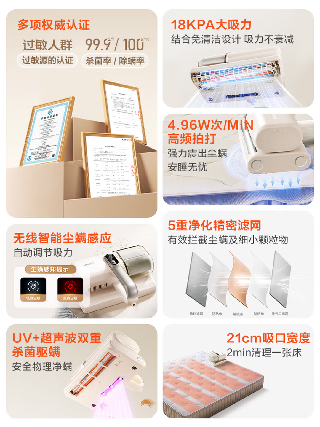 苏泊尔无线除螨仪R12 600W大吸力 微电脑智能控制 0.5L尘盒 便携高效除螨清洁高清大图