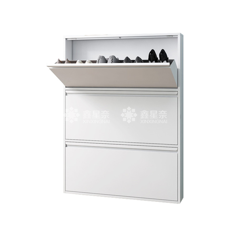 鑫星奈XXN4022018 钢制翻斗鞋柜简约现代收纳柜白色三斗