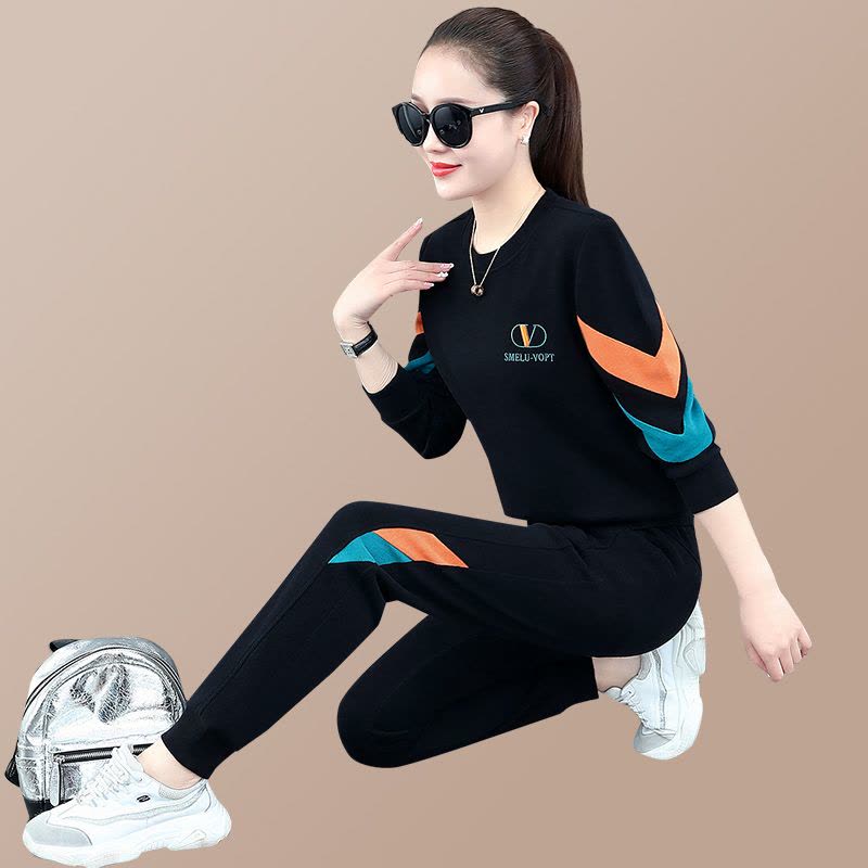 均妮均妮高端品牌卫衣套装 女春秋2022年新款时尚圆领款式韩版休闲运动装女士显瘦两件套图片