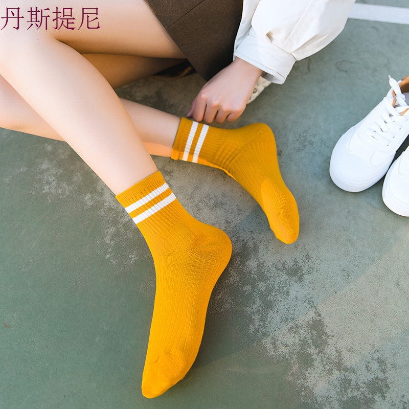 袜子女中筒纯棉袜韩版学院风日系短筒可爱运动风二杠秋款长袜短袜