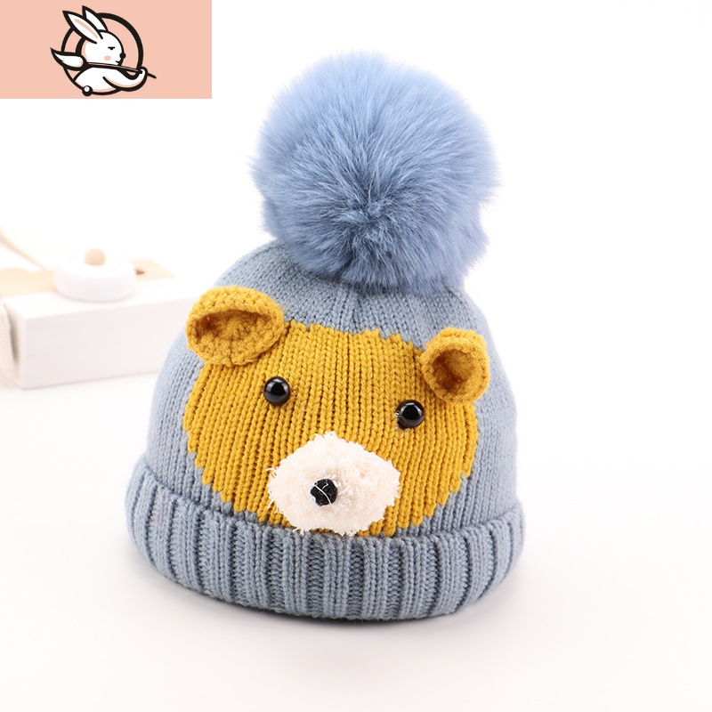 huayangtu宝宝帽子秋冬季可爱超萌小熊针织婴儿毛线帽男童女孩保暖