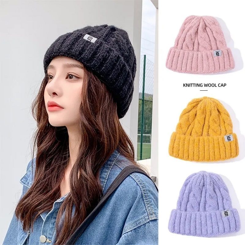 帽子女秋冬新款百搭韩版雅痞麻花毛线帽保暖套头帽防寒护耳针织帽