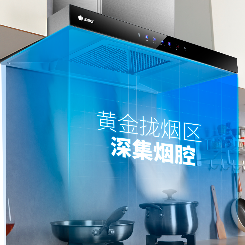 apeeo 欧式触控式吸油烟机CXW-238-A10-9603QX家用智能体感高温清洗延时关机19立方风量大吸力抽油烟机