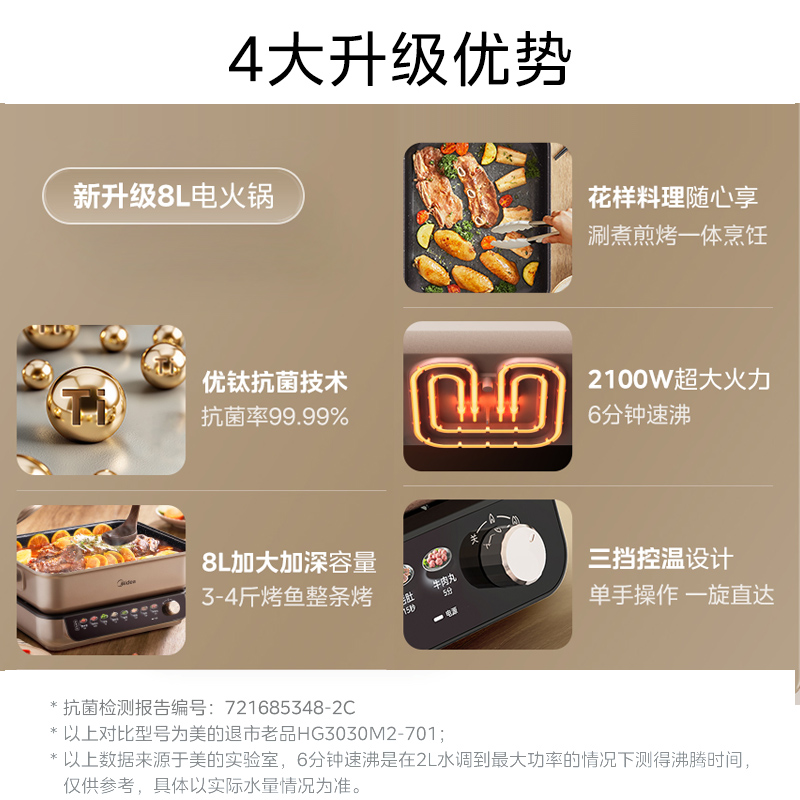 美的(Midea)电火锅8升分体式专用锅火锅烤鱼锅煎烤炖煮多功能锅电煮锅涮肉锅家用多用途锅MC-HGS382702高清大图