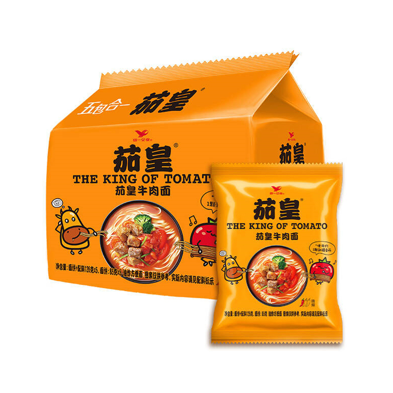 统一 茄皇 番茄牛肉面 袋面 126克 *5袋/包高清大图