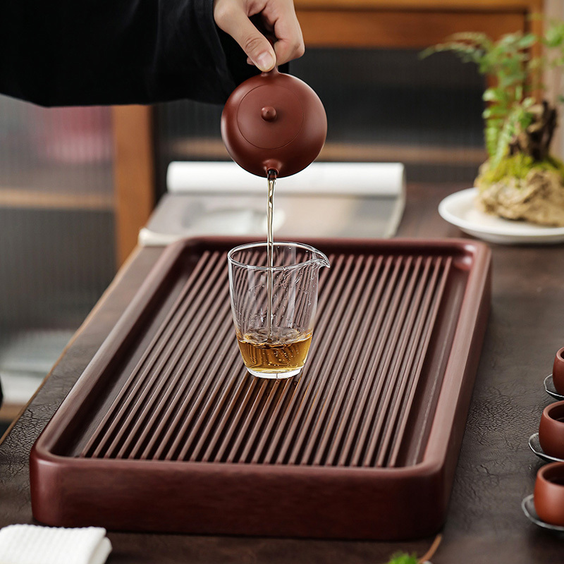 領藝 优选电木茶盘电胶木家用高端大号茶台整块排水式简约茶海不含茶具 典雅红电木茶盘