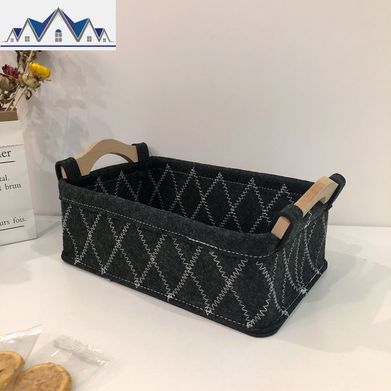 *片片吖*日式毛毡收纳篮简约置物篮书刊杂物玩具多功能整理收纳筐 三维工匠 J4黑底毛毡收纳筐（小号）