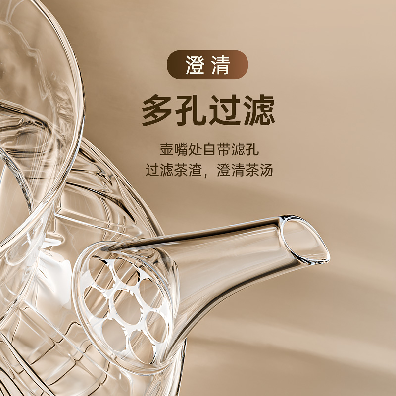 金灶GO-62公道杯玻璃侧把分茶器茶过滤执壶公杯茶海匀杯茶具配件高清大图