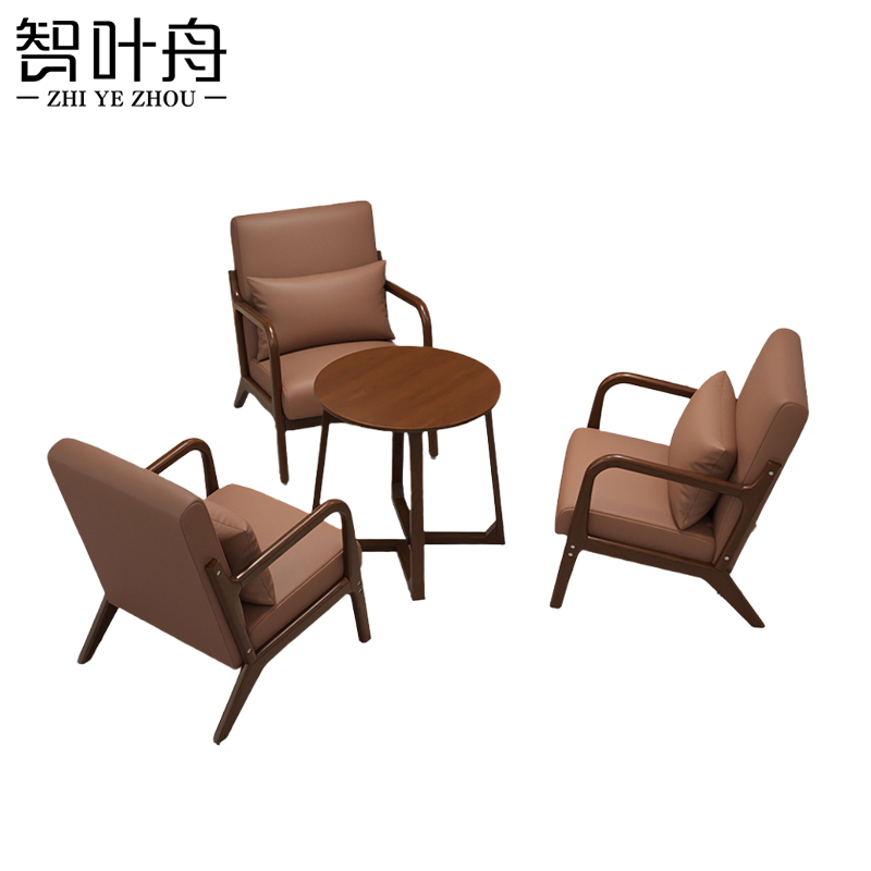 智叶舟休闲沙发组合单人位*3+小圆桌套高清大图